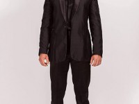 Custom Made Black Silk Dupion Suit With Scalloped Seam Detail.