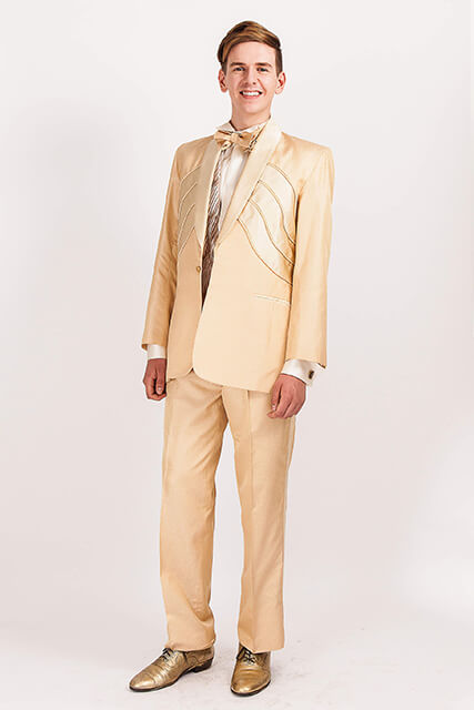 ELVIS Style 703..Gold Silk Jacquard suit/Satin Deco panels