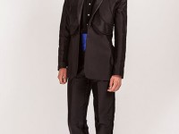 Paris/718 Black Silk Dupion suit/Satin piped Deco panels…turquoise satin cummberband with matching bow tie…custom made…available in 100 colours…£895…hire ..£75