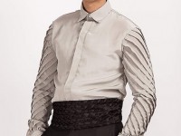 Milano/723..Silk crepe de chine shirt/ diagonal pintucked sleeve..available in 100 colours..custom made..hand pleated cummberband