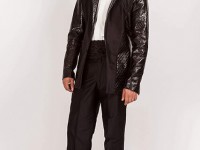 Montana/714..Black Silk Dupion/Embossed Leather Tuxedo…custom made