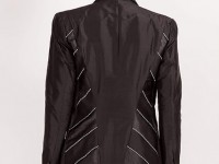 Diamonte/705..Black Silk Dupion suit…back view..diagonal Satin/Diamonte panels..custom made available in 100 colours