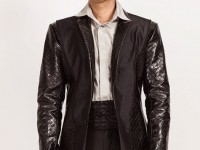 Montana/714..Black Silk Dupion/Embossed Leather suit