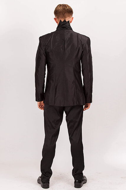 Black Silk Dupion suit/ZigZag collar..back view