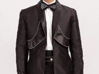 Phoenix/710..Black Silk Dupion suit/Diamonte Satin Deco panels..custom made available in 100 colours